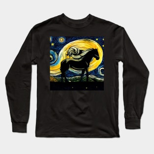 Van Gogh Style Horse in a Starry Night - Striking and Beautiful Long Sleeve T-Shirt